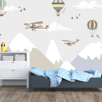 Fototapeta dla dzieci samoloty balony nad górami DWK005