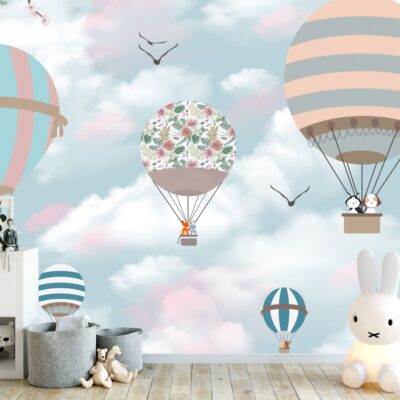 Fototapeta dla dzieci zwierzątka w kolorowych balonach DWK236