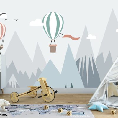 Fototapeta dla dzieci balony wśród gór DWK240