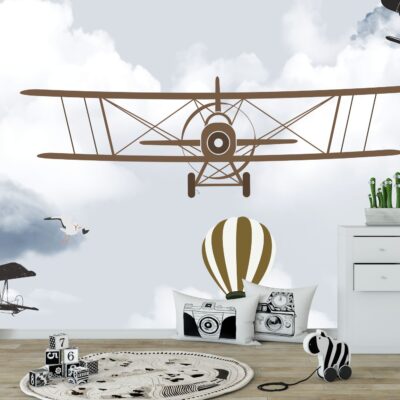Fototapeta dla dzieci balony i samoloty w chmurach DWK272