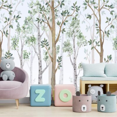 Fototapeta dla dzieci zielony las akwarela DWK321