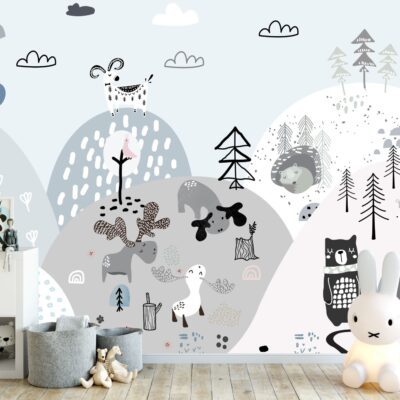 Fototapeta dla dzieci zwierzęta górskie styl skandynawski DWK325