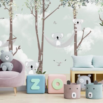 Fototapeta dla dzieci misie koala na hamakach, las DWK331