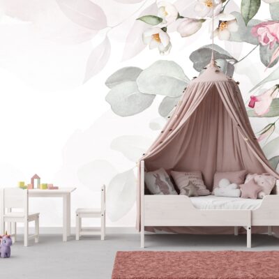 Fototapeta dla dzieci zwisające białe i różowe kwiaty DWK417