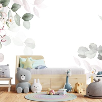 Fototapeta dla dzieci zwisające białe i różowe kwiaty DWK418