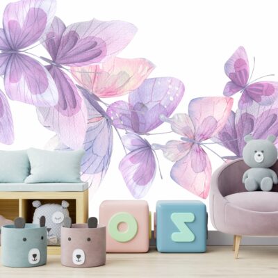 Fototapeta dla dzieci fioletowe motyle akwarele DWK439