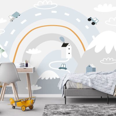 Tapeta dla dzieci tęczowa dogra między górami DWK455