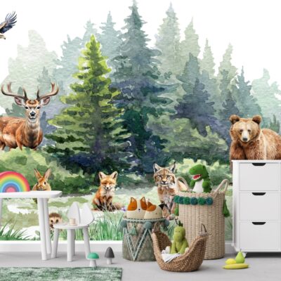 Fototapeta dla dzieci leśne spotkanie sarna miś jeż zajączek