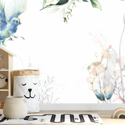 Fototapeta dla dzieci malowane gałązki i kwiaty M103