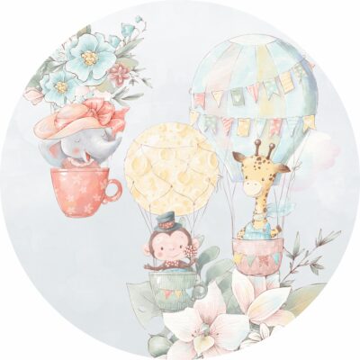 Naklejka tkaninowa dla dzieci słoń i żyrafa w balonie MN029