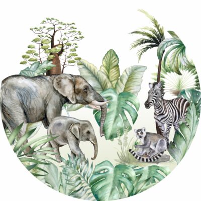 Naklejka tkaninowa dla dzieci safari rodzina słoni MN041