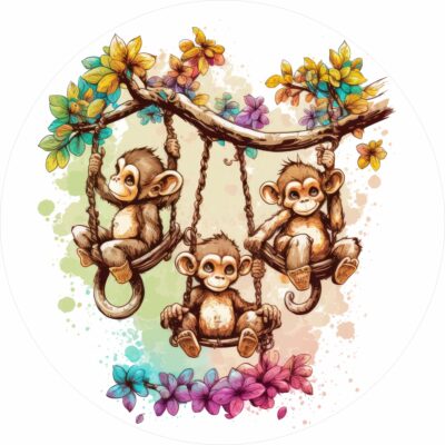 Naklejka tkaninowa dla dzieci 3 małe małpki na gałęzi MN048