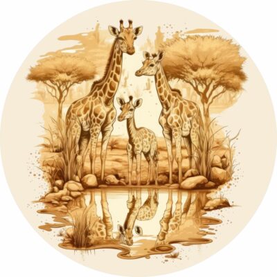 Naklejka tkaninowa dla dzieci Safari rodzina żyraf MN054