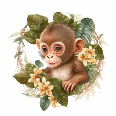 Naklejka tkaninowa dla dzieci Safari mała małpka MN065