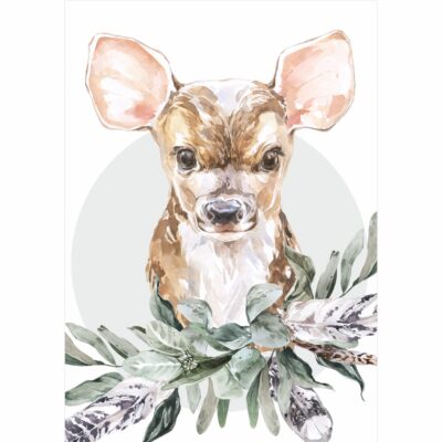 Plakat dla dzieci sarenka, liście, pióra PS019