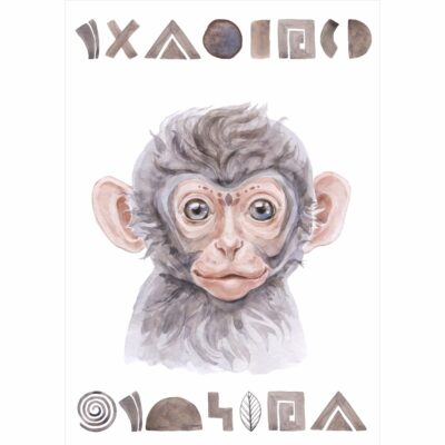 Plakat dla dzieci mała małpka, znaki, safari PS021