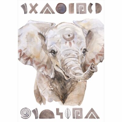 Plakat dla dzieci mały słoń, znaki, safari PS023