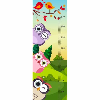 Naklejka miarka wzrostu sówki i ptaszki na gałęzi MW2