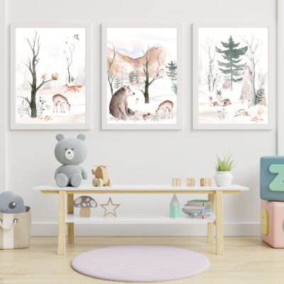Zestaw 3 plakatów dla dzieci leśne życie zwierząt MP022