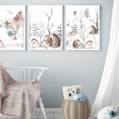 Zestaw 3 plakatów dla dzieci zwierzęta w lesie MP023