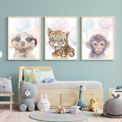 Zestaw 3 plakatów dla dzieci surogatka, puma, małpka MP016