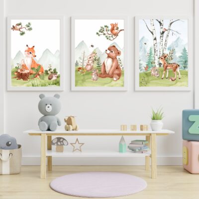 Zestaw 3 plakatów dla dzieci zwierzęta leśne MP018