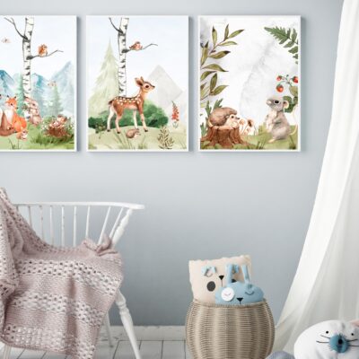 Zestaw 3 plakatów dla dzieci zwierzęta z lasu MP019
