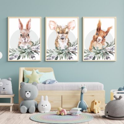 Zestaw 3 plakatów dla dzieci zając, sarna, wiewiórka MP008