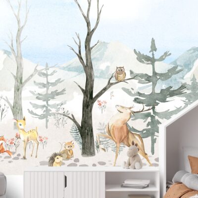 Fototapeta dla dzieci zimowy las zwierzęta M011
