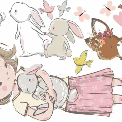 Naklejki dla dzieci zestaw bawiące się zajączki Z6