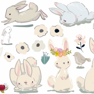 Naklejki dla dzieci zestaw z bawiącym się zajączkiem i sarenką Z2