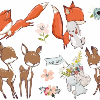 Naklejki dla dzieci zestaw liski, zajączki i sarenki Z7