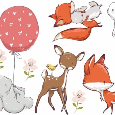 Naklejki dla dzieci zestaw sarna, sarenka, zające, lis  Z10