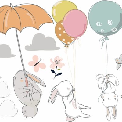 Naklejki dla dzieci zestaw zajączki z balonami, ptaszki Z14