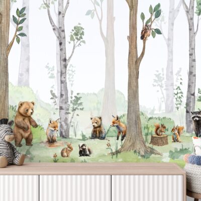 Fototapeta las pełen małych dzikich zwierząt drzewa rośliny