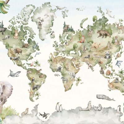 Fototapeta dla dzieci mapa śwata w stylu safari