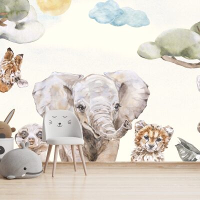 Fototapeta dla dzieci safari ze słoniem żyfarą i gepardem