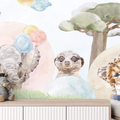 Fototapeta dla dzieci safari ze słoniem surykatką i gepardem