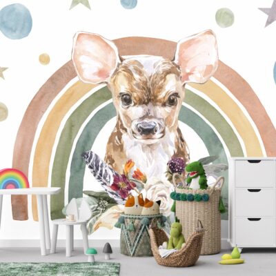 Fototapeta dla dzieci sarenka w tęczy styl BOHO M076