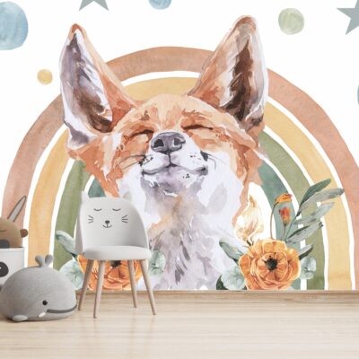 Fototapeta dla dzieci lisek w tęczy styl BOHO M073