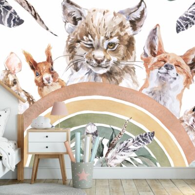 Fototapeta dla dzieci ryś w tęczy styl BOHO M071