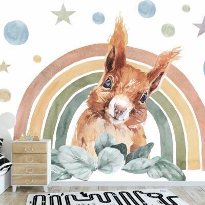 Fototapeta dla dzieci wiewiórka w tęczy styl BOHO M075