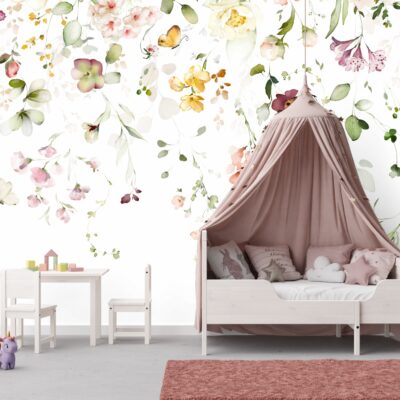 Fototapeta dla dzieci kompozycja z kwiatów akwarela M091