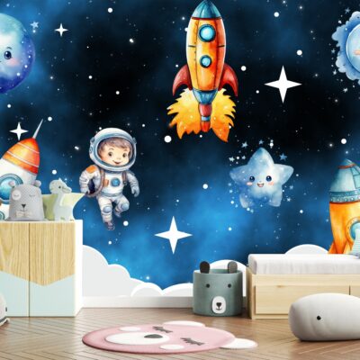 Fototapeta Kosmiczna Misja – Rakieta i Planety księżyc