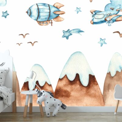 Fototapeta samolot helikopter sterowiec nad górami