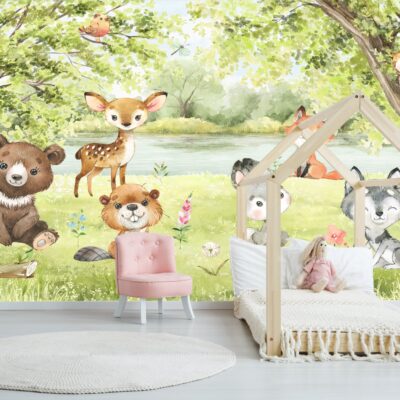 Fototapeta Leśna Polana i Przyjaciele miś, sarenka, lisek