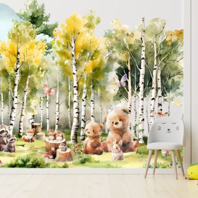 Fototapeta kolorowy las pełen uroczych zwierząt