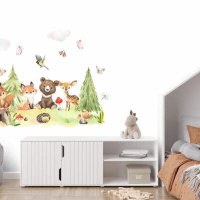 Naklejki na ścianę dla dzieci las i zwierzęta miś lis sarenka NTZ002