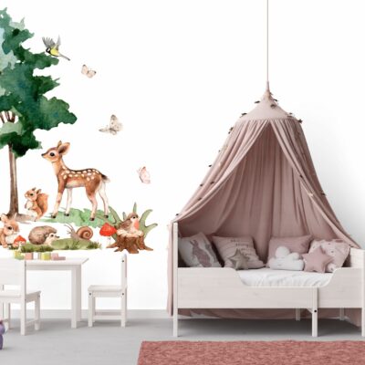 Naklejki na ścianę dla dzieci las zwierzęta jeż zajączek