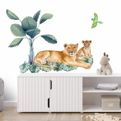 Naklejki na ścianę Safari Dżungla palmy las lew małpka